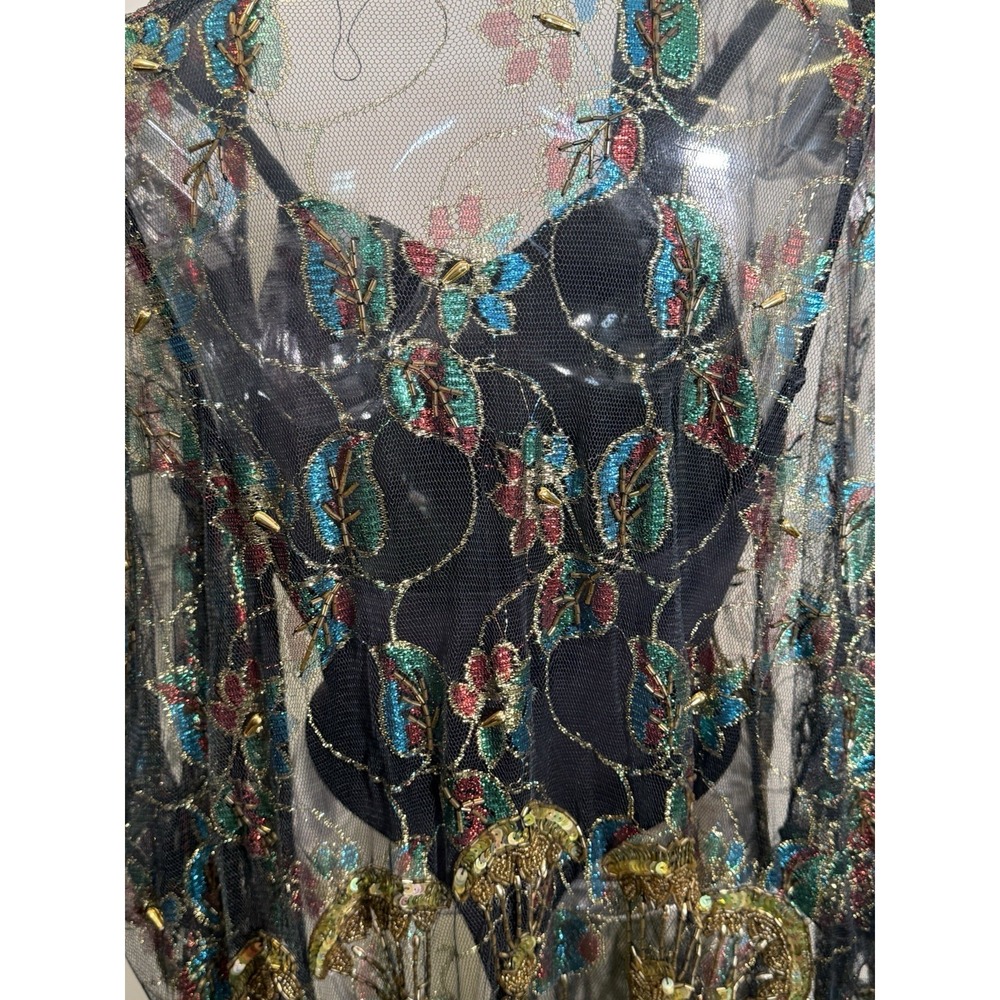 Vintage Ramana Duster Jacket One Size Black Floral Metallic Lame Kimono Cover Up - Picture 8 of 13